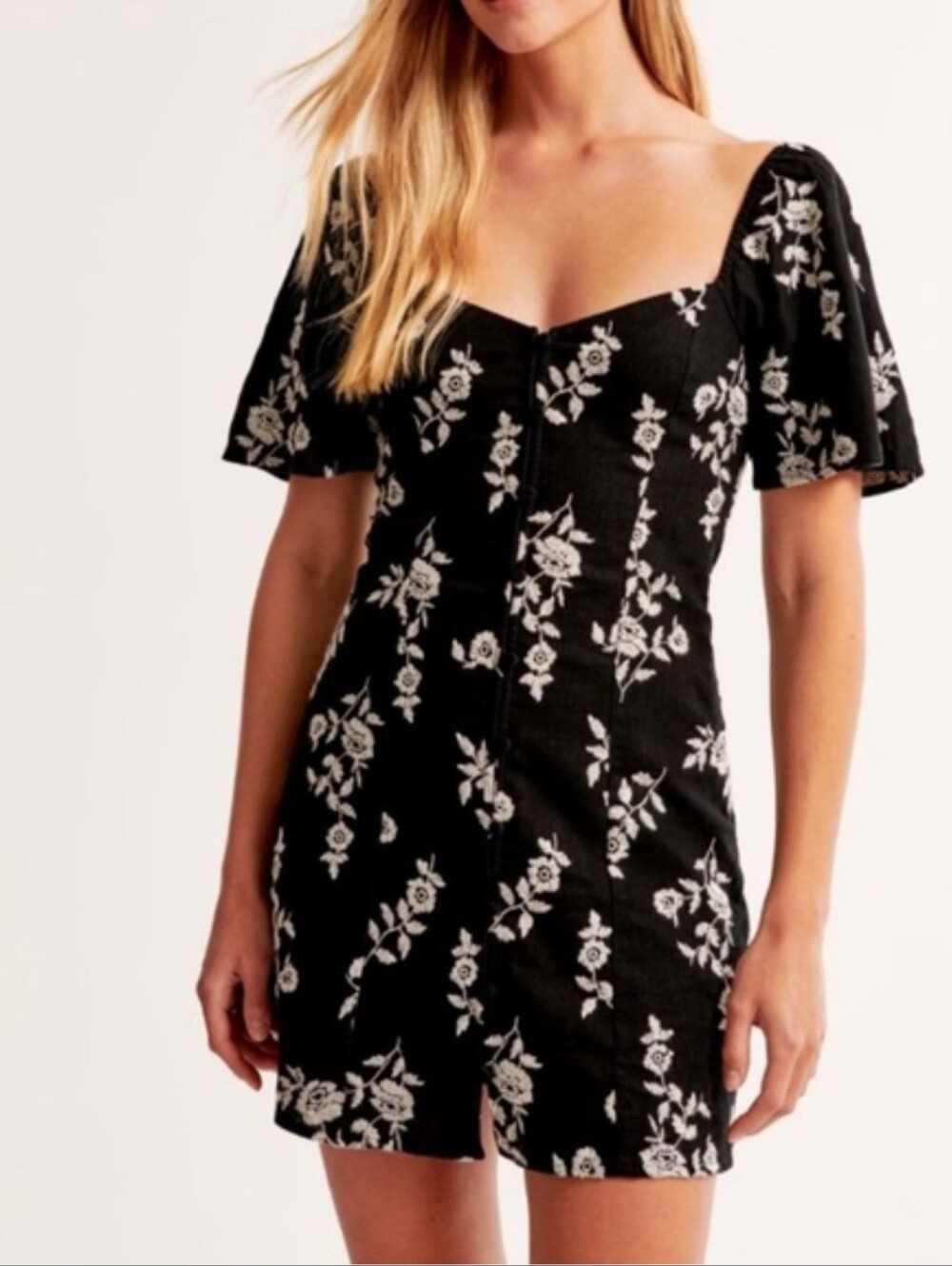 NWT Abercrombie & Fitch Black Floral Embroidered Linen Blend Dress Size XL Tall